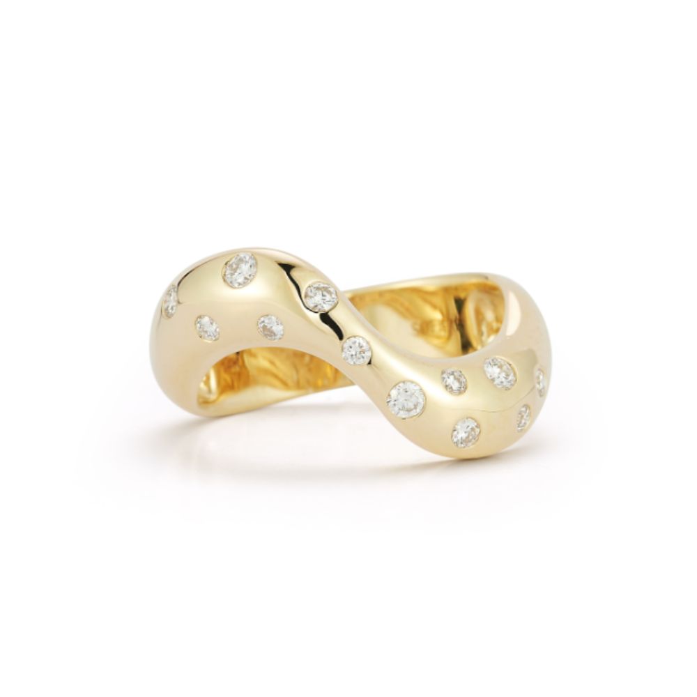 Korman Collection 18k Yellow Gold Flush Set Diamond Wave Ring